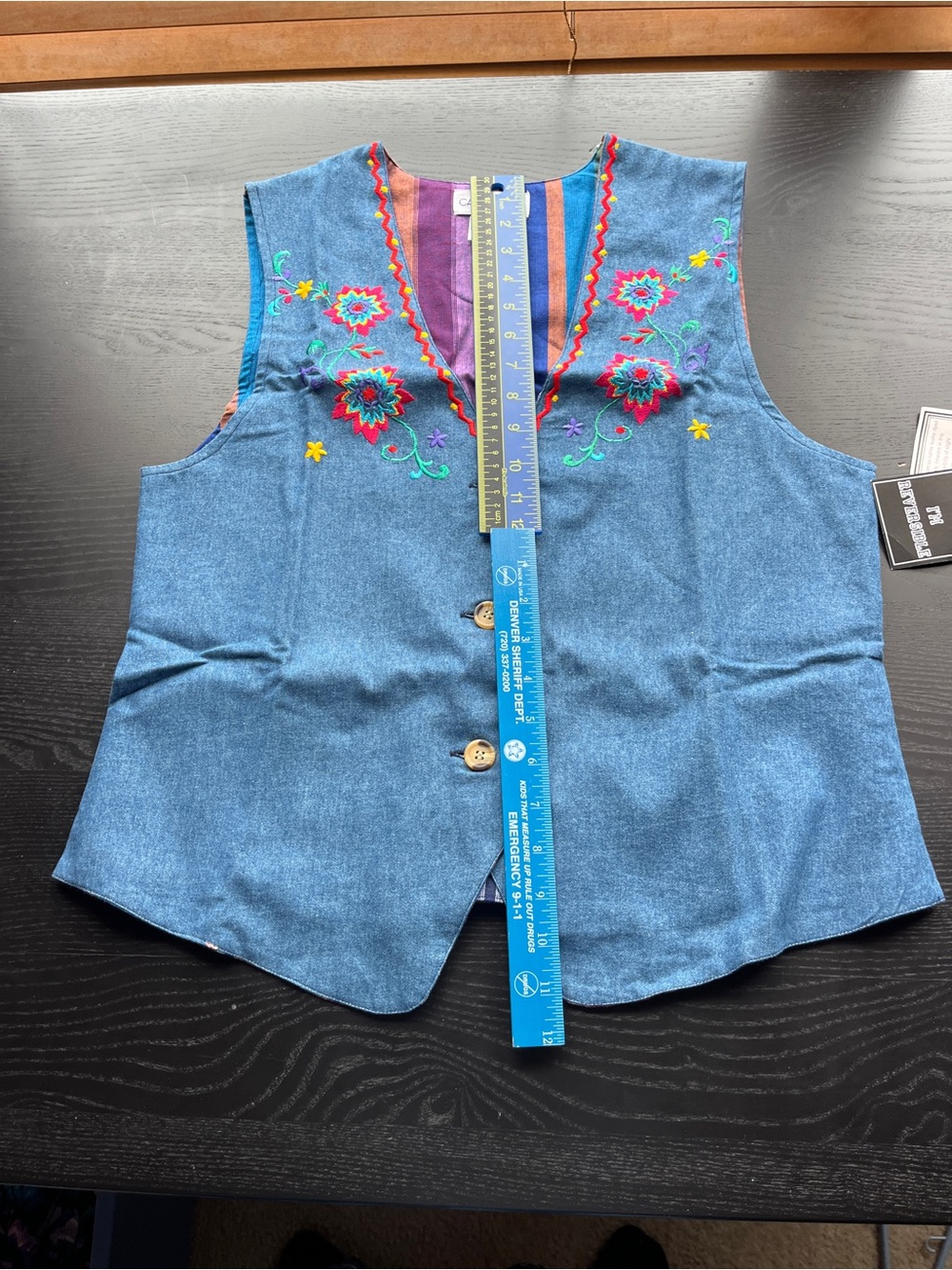 Brand New Vintage Cabin Creek Size M Reversible Denim & Striped Embroidered Vest - Picture 8 of 16
